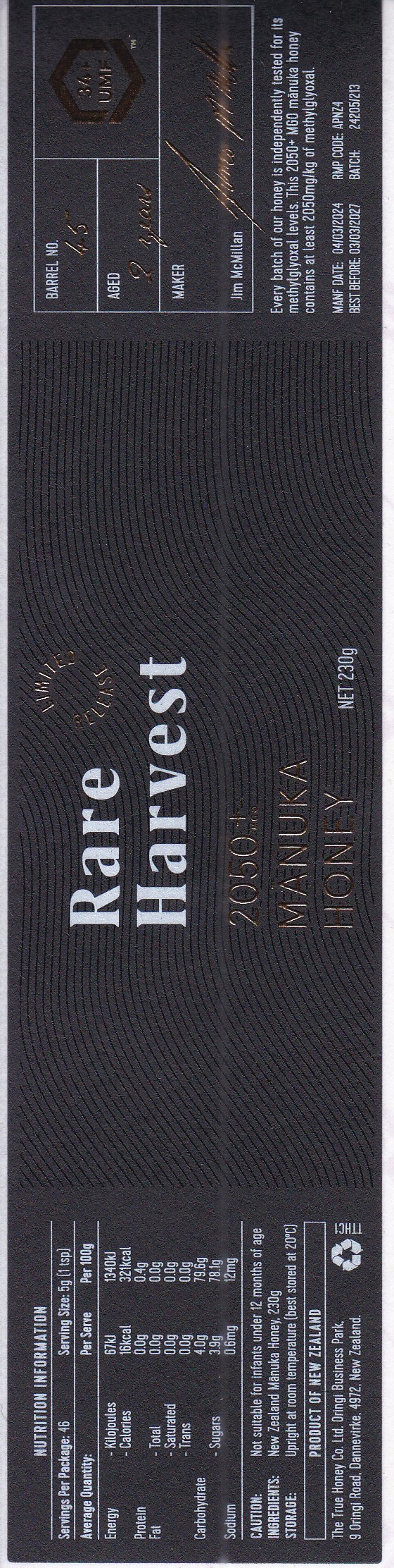 MCC Albany for True Honey Rare Harvest 2050+ Manuka Honey