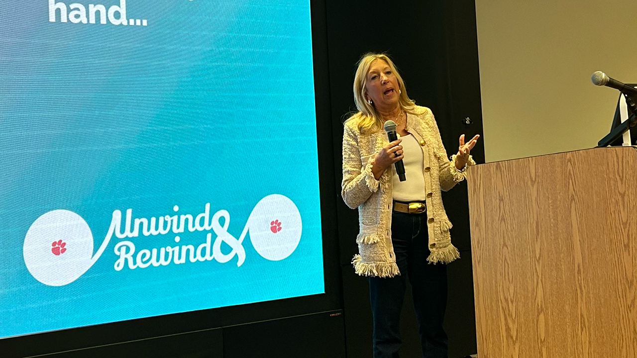 Kristen Shields gives a keynote speech.