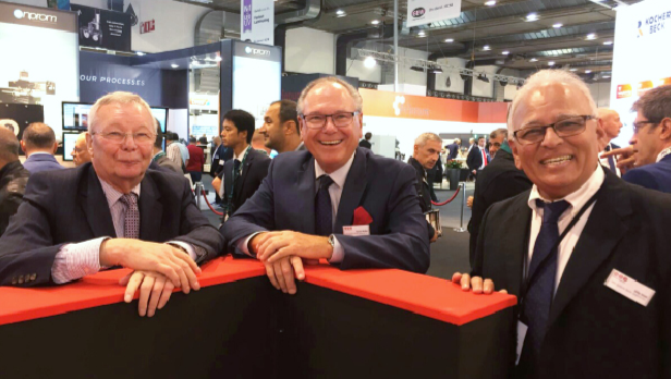 Taken at Labelexpo Europe 2017, this picture shows 150 years of industry experience. L&L founder Mike Fairley, Denny McGee and Dilip Shah, MPS