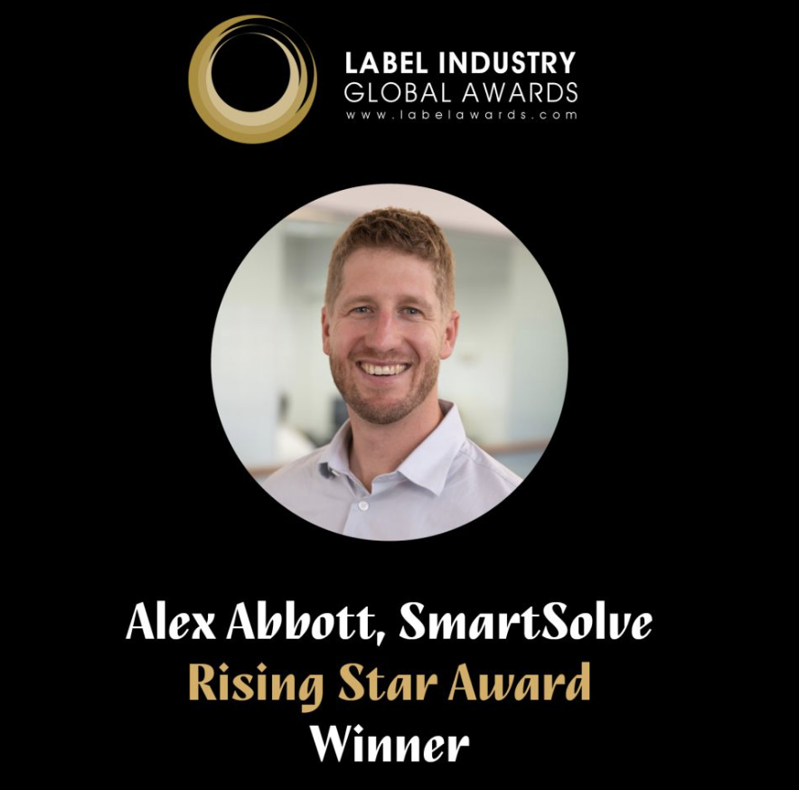 Alex Abbott, chief revenue officer at SmartSolve was awarded the Rising Star Award sponsored by Avery Dennison