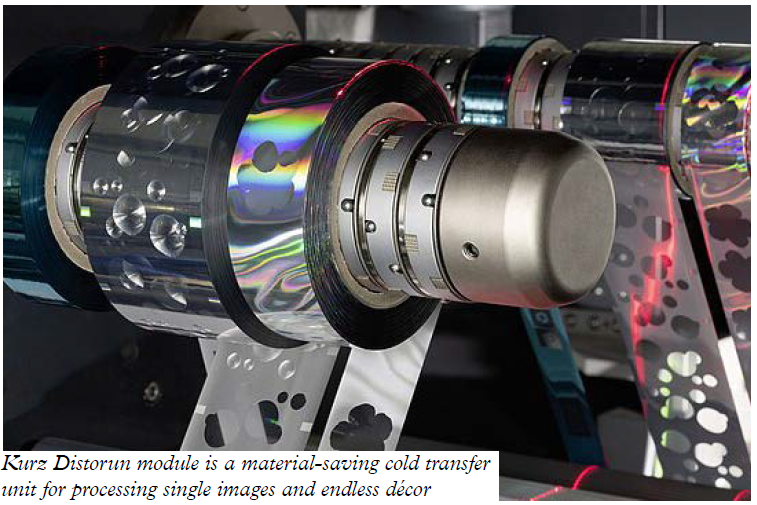 Kurz Distorun module is a material-saving cold transfer unit for processing single images and endless décor