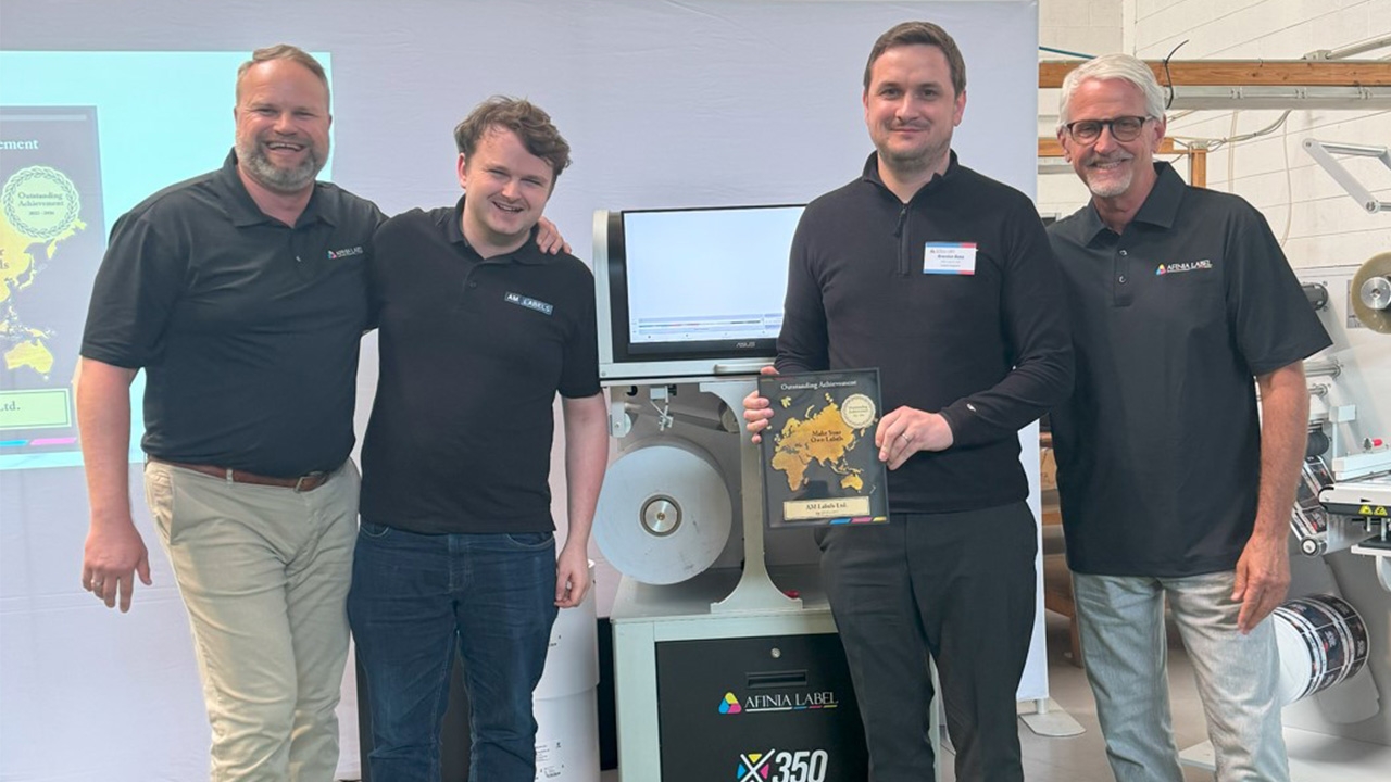 L-R: Michael Nette, EMEA, senior sales manager, Afinia; James Kendall, senior technical engineer at AM Labels; Brendon Bass, sales and marketing manager at AM Labels; and Mitch Ackmann, CEO of Afinia USA.