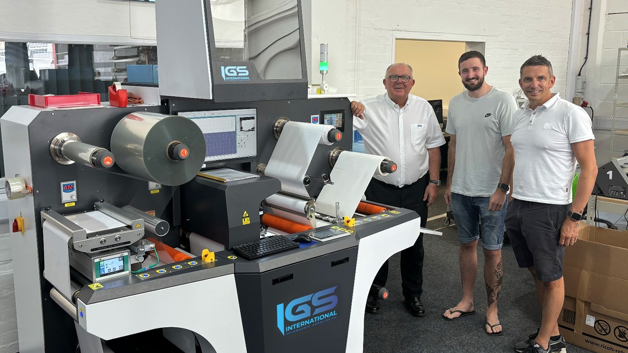 L-R: Peter Flynn, managing director at IGS IGS with Callum Baker and Shane Pritchard, directors of Stickershop.