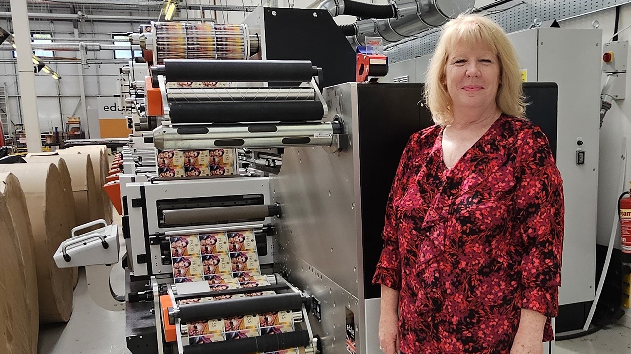 Maggie Reed, US sales manager at Edale in front of the FL3 flexo label press