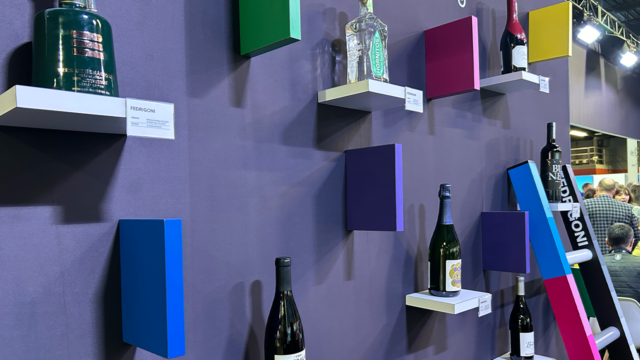 Wine and spirit containers at Fedrigoni's booth