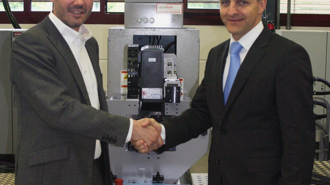 Stephan Doppelhammer (left), QuadTech market manager for packaging, and Bernd Sauter, CEO of Muller Martini’s press division Stephan Doppelhammer (left), QuadTech market manager for packaging, and Bernd Sauter, CEO of Muller Martini’s press division
