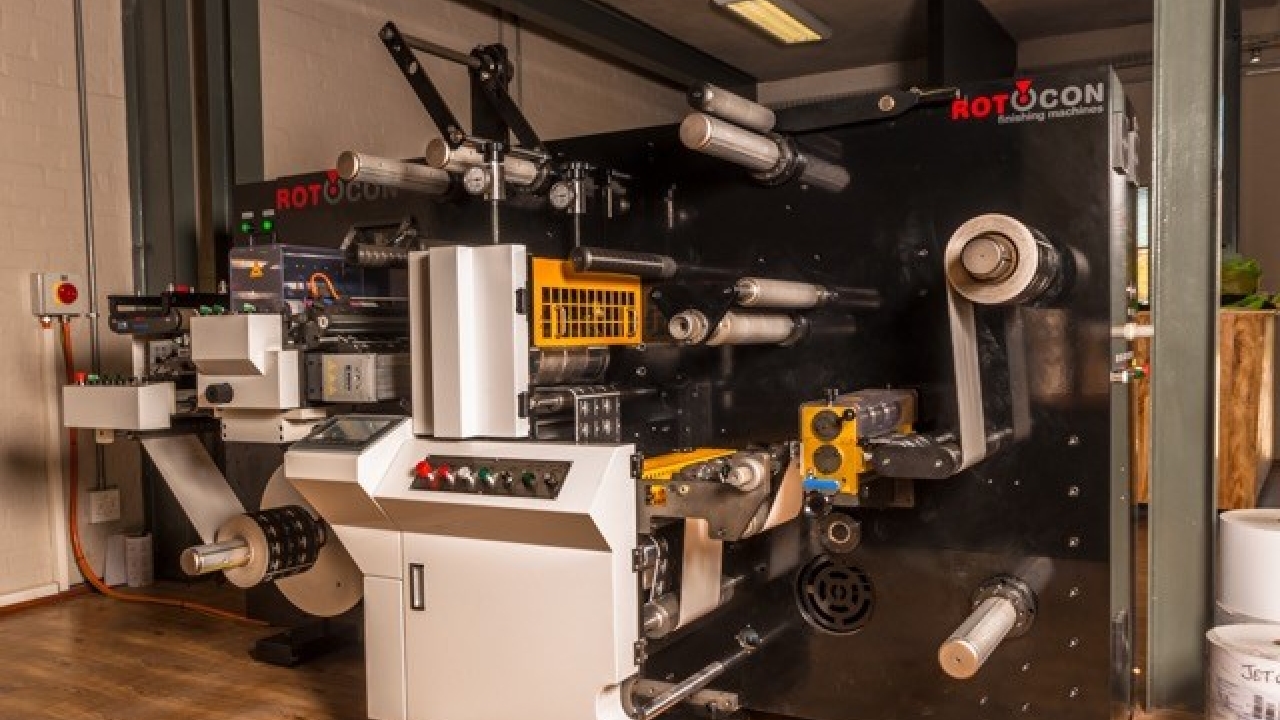 The Label Mountain factory in Stellenbosch also houses a 330mm-wide Rotocon finishing machine The Label Mountain factory in Stellenbosch also houses a 330mm-wide Rotocon finishing machine